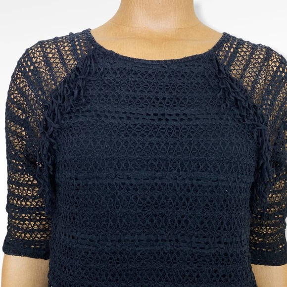 Nightcap by Carisa Rene Carmen Crochet and Fringed Shirt in Black Medium - Picture 3 of 11